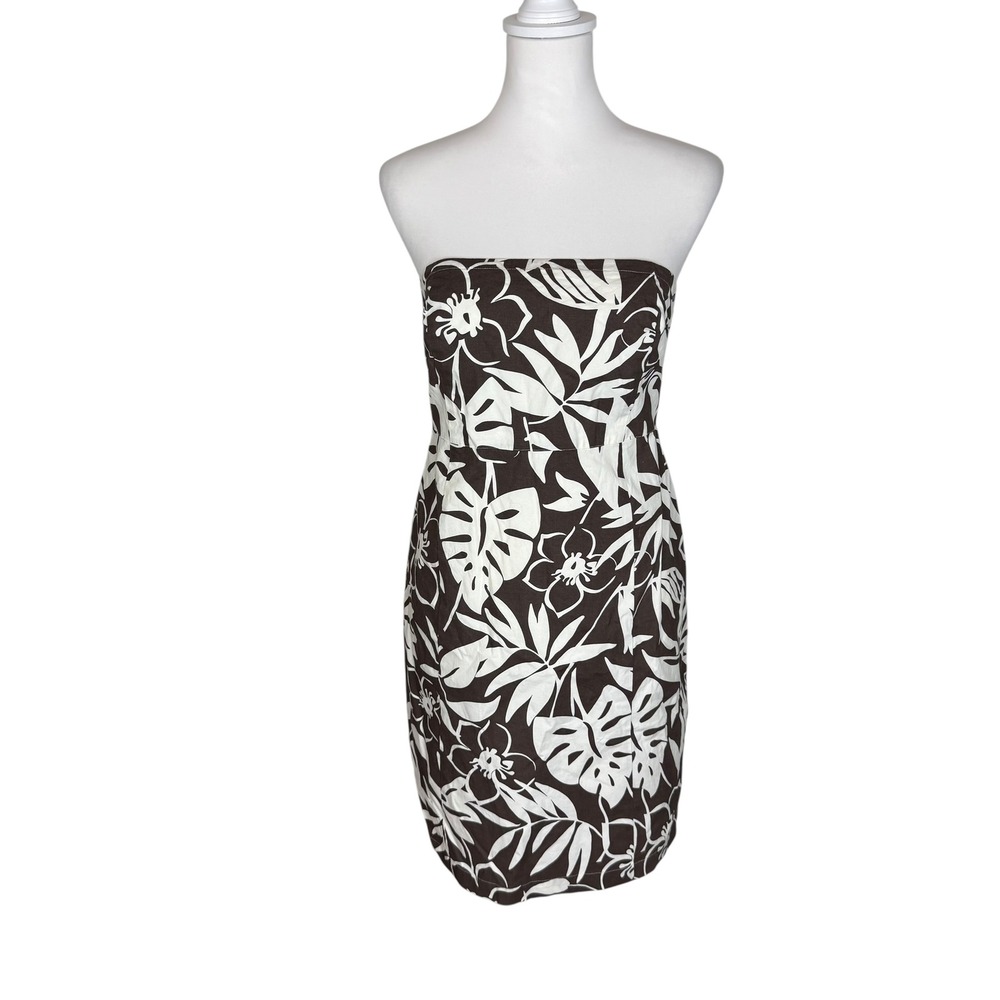 Vineyard Vines Paradise Dress Strapless Tropical Floral Brown White Size 4 NEW